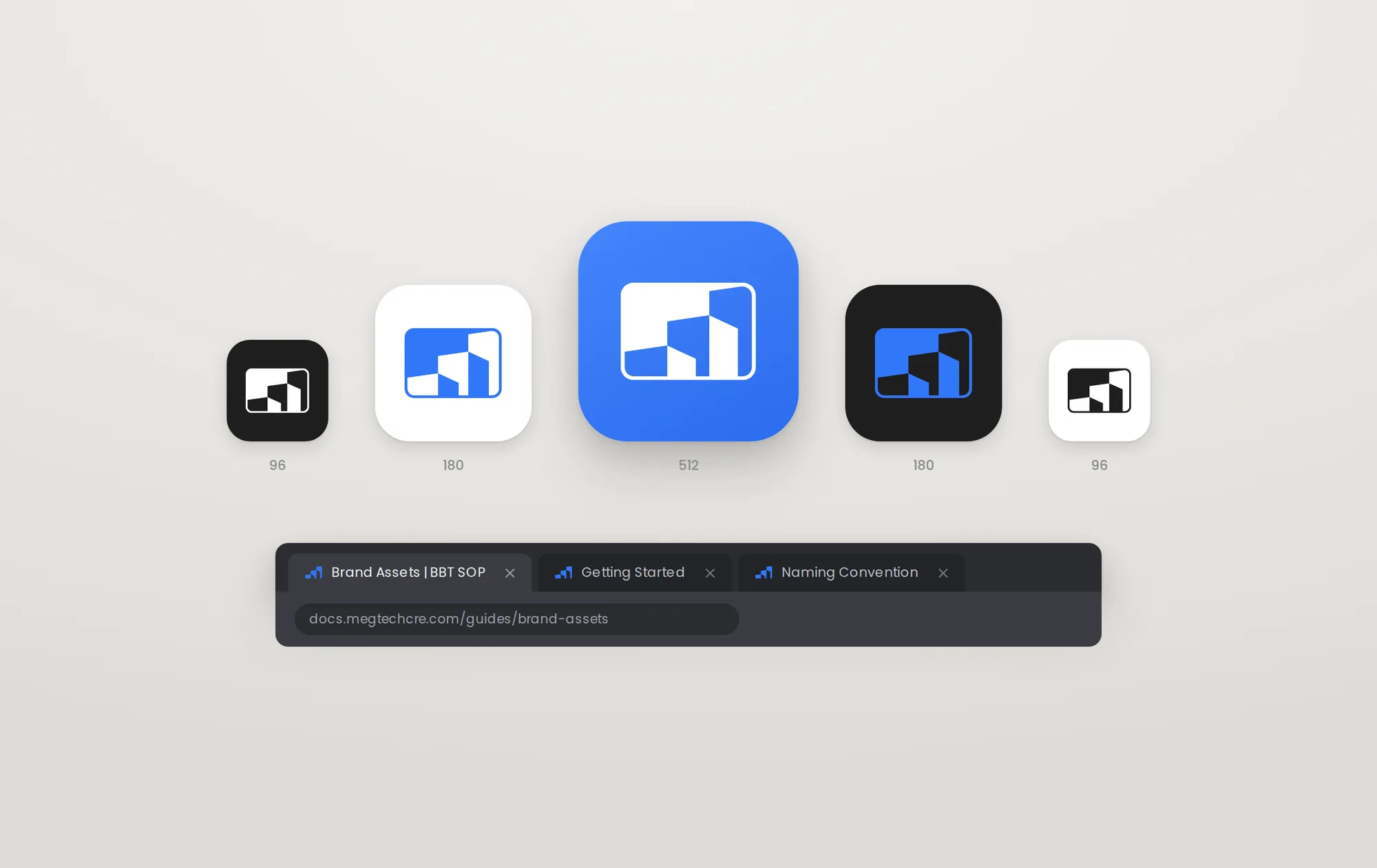 App icon set across sizes and browser tabs