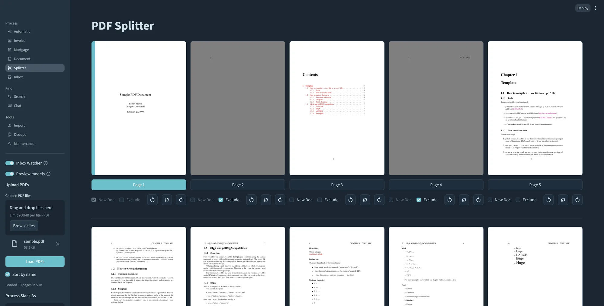 Roz splitter — page-level controls for breaking scans into separate documents