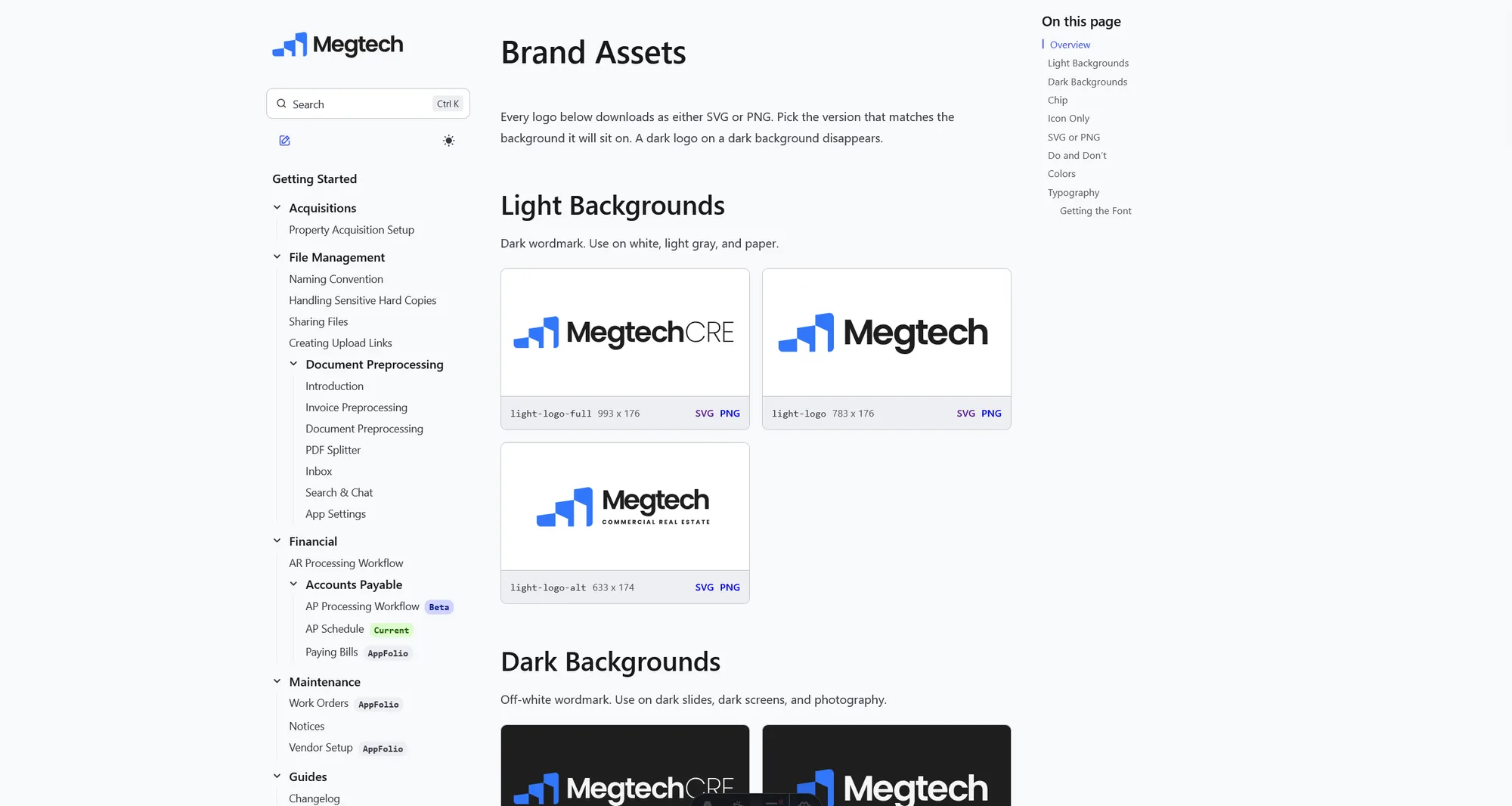 Internal SOP site — searchable docs with the brand asset library